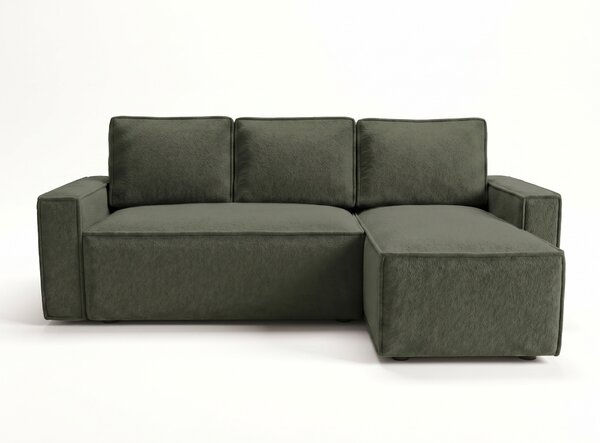 SMART BOUCLE L alakú kihúzható, megfordítható sarokkanapé 232x143 cm, sötétzöld