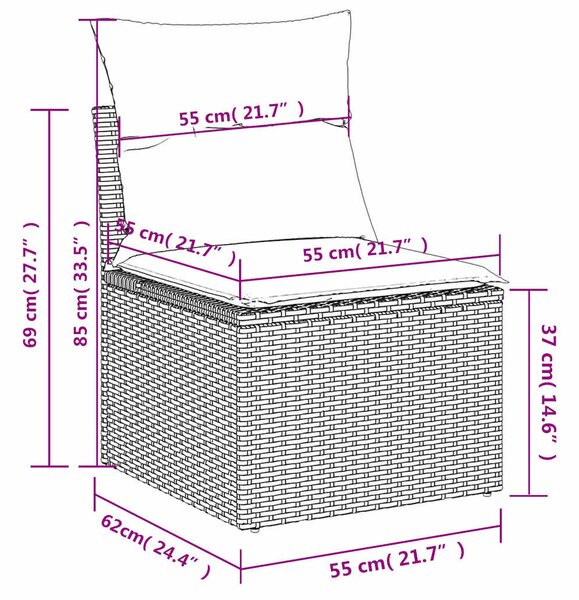 14 db szürke polyrattan kerti kanapégarnitúra párnákkal