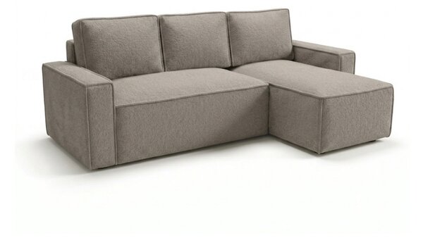 SMART BOUCLE L alakú kihúzható, megfordítható sarokkanapé 232x143 cm, szürkésbézs