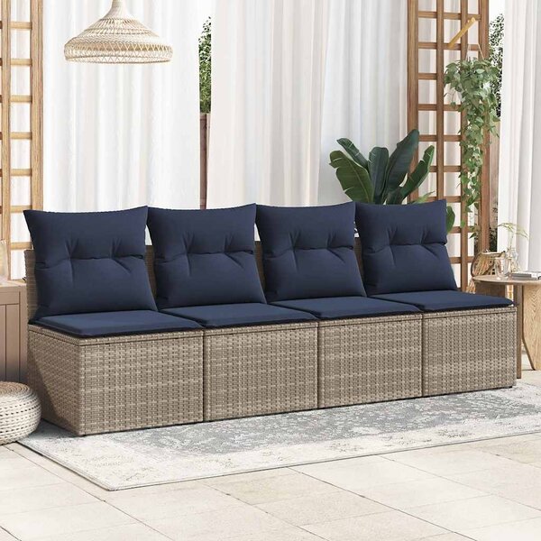 2 részes szürke polyrattan akácfa kerti ülőgarnitúra párnákkal