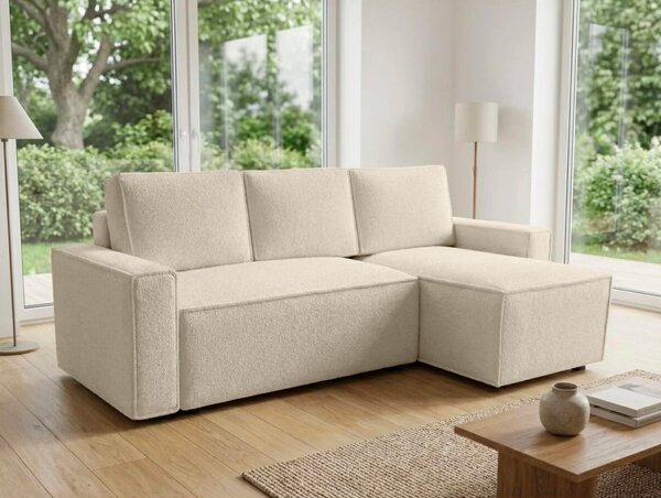 SMART BOUCLE L alakú kihúzható, megfordítható sarokkanapé 232x143 cm, krém