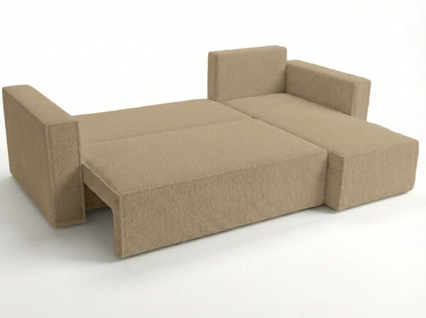 SMART BOUCLE L alakú kihúzható, megfordítható sarokkanapé 232x143 cm, sötétbézs