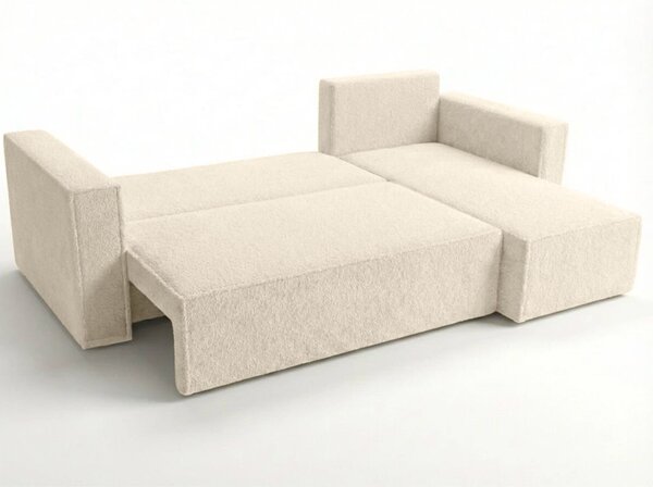 SMART BOUCLE L alakú kihúzható, megfordítható sarokkanapé 232x143 cm, krém