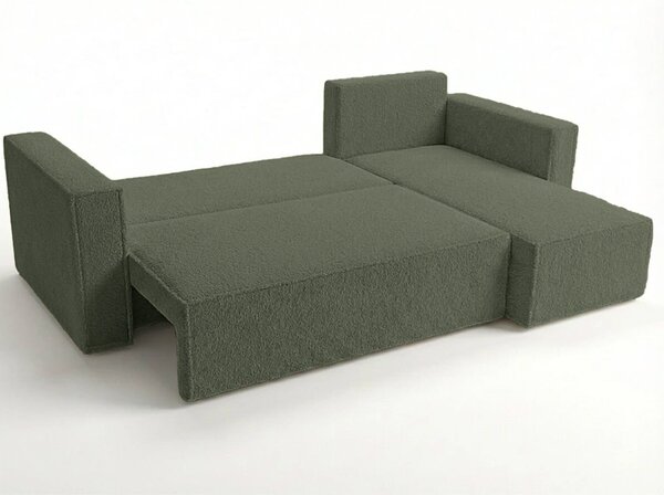 SMART BOUCLE L alakú kihúzható, megfordítható sarokkanapé 232x143 cm, sötétzöld