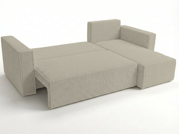 SMART BOUCLE L alakú kihúzható, megfordítható sarokkanapé 232x143 cm, szürkésbézs