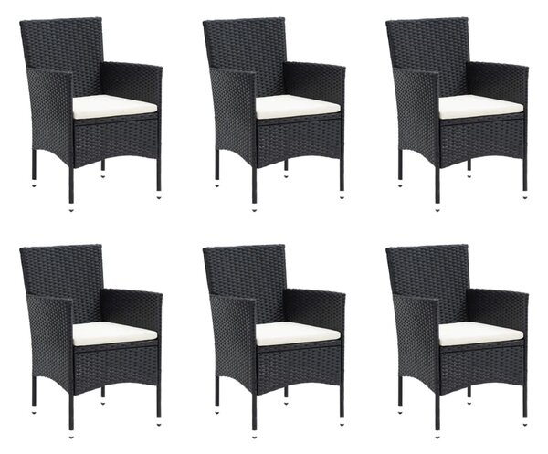 7 részes fekete polyrattan kerti étkezőgarnitúra párnákkal