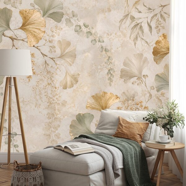 Tapéta arany ginkgolevelek glamour stílusban