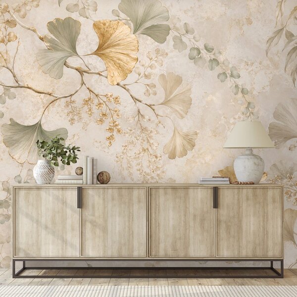 Tapéta arany ginkgolevelek glamour stílusban