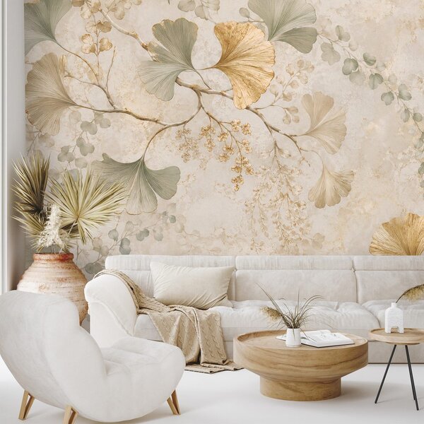 Tapéta arany ginkgolevelek glamour stílusban