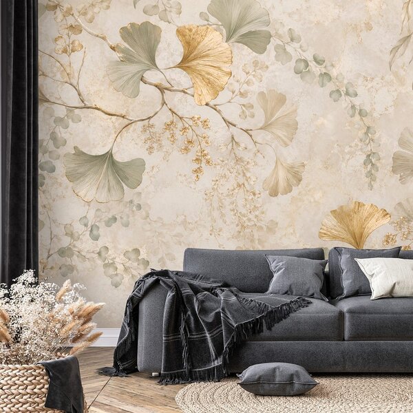 Tapéta arany ginkgolevelek glamour stílusban