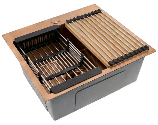 Acél mosogató 3 részes tartozékkészlettel REA Leo 50 Brush Copper