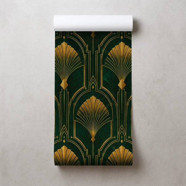 Fotótapéta arany art deco legyezők zöld alapon