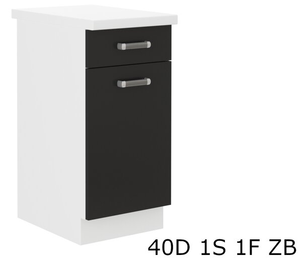 EPSILON 40D 1S 1F ZB alsó konyhaszekrény munkalappal, 40x82x60, fekete/fehér
