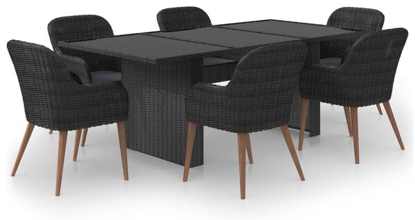 7 részes fekete polyrattan kerti étkezőgarnitúra