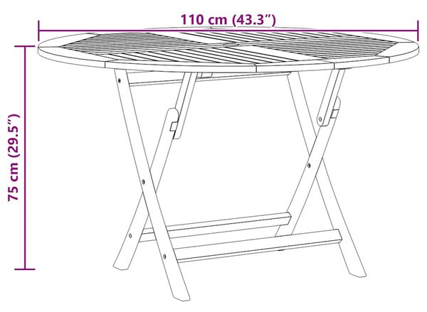 Tömör tíkfa összecsukható kerti asztal Ø 110 x 75 cm