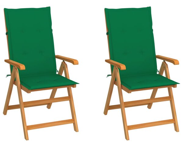 2 db tömör tíkfa kerti szék zöld párnákkal