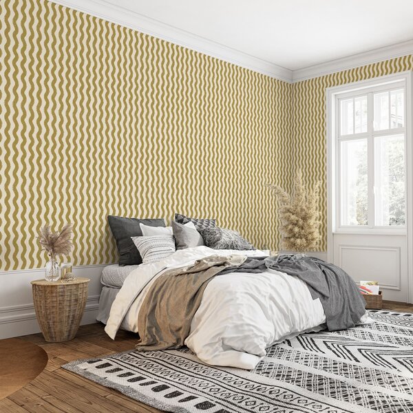 Tapéta Hullámos sárga mintázat krém színű alapon, Tapétá geometria, Tapétá geometria csíkok, a01188v5 : Uwalls.hu