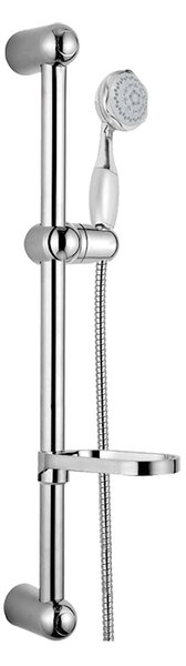 Mereo, zuhanygarnitúra, ötállású zuhany, dupla zárható tömlő, állítható. tartó, szappantartó, műanyag / króm, MER-CB900A