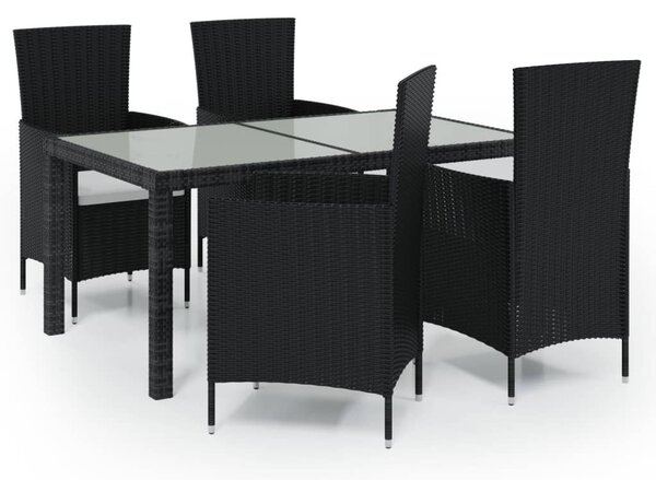 5 részes fekete polyrattan kültéri étkezőszett párnákkal
