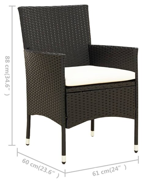 5 részes fekete polyrattan kültéri étkezőszett párnákkal