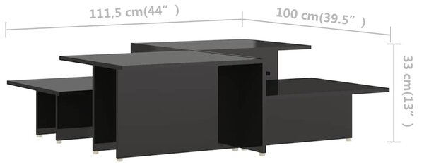 2 db magasfényű fekete szerelt fa dohányzóasztal 111,5x50x33 cm