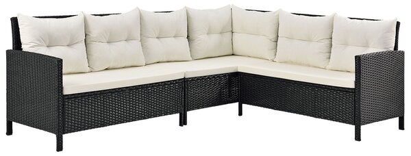 Juskys Kerti rattan szett Manacor - fekete/krémszínű párnák
