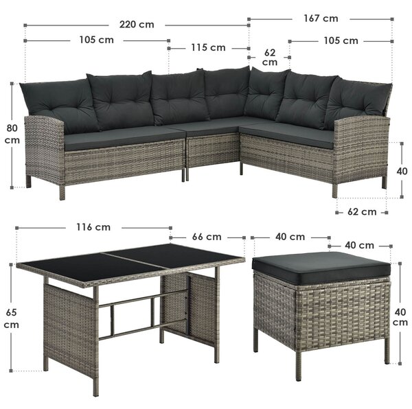 Juskys Manacor kerti rattan szett - szürke