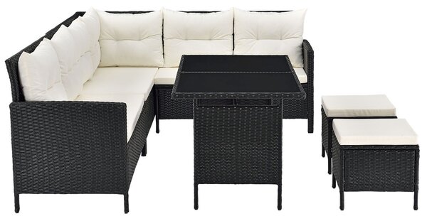 Juskys Kerti rattan szett Manacor - fekete/krémszínű párnák