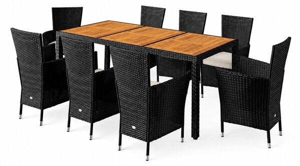Deuba Berlin 1+8 kerti rattan bútor szett - fa/fekete
