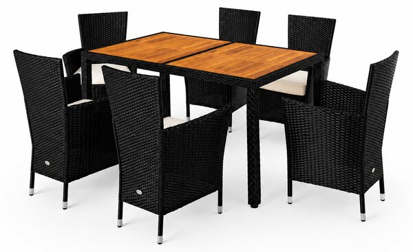 Deuba Berlin 1+6 polyrattan kerti bútor szett - fekete/fa