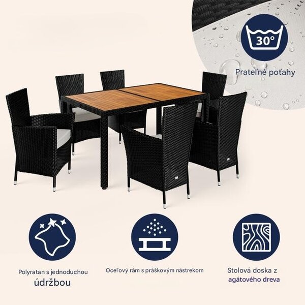 Deuba Berlin 1+6 polyrattan kerti bútor szett - fekete/fa