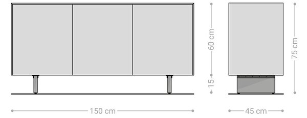 DELIFE Komód Cuor 150 cm kerámia emperador extra polírozott sötétbarna 3 ajtós lebegő láb akrilüveg