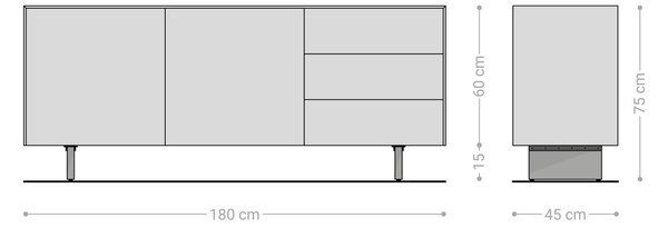 DELIFE Komód Cuor 180 cm kerámia Laminam® Travertino Bianco krémfehér 2 ajtós 3 fiókos lebegő láb akrilüveg