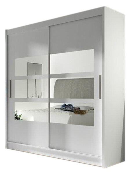 Tolóajtós Ruhás szekrény CARLA III tükörrel, 180x215x57, fehér mat