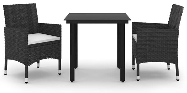 3 részes polyrattan és üveg kerti étkezőgarnitúra párnákkal