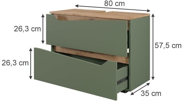 Vicco Marelle mosdószekrény–artisan tölgy/zöld, 80 cm
