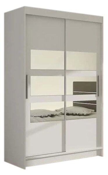 Tolóajtós Ruhás szekrény FLORIA V tükörrel, 120x200x58, fehér mat