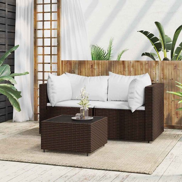 3 részes barna polyrattan kerti ülőgarnitúra párnával