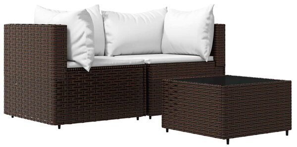 3 részes barna polyrattan kerti ülőgarnitúra párnával
