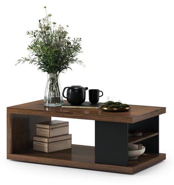 Mazzoni LANA S-110 dohányzóasztal Elegáns Dió / Fekete - DOHÁNYZÓASZTAL POLCCAL