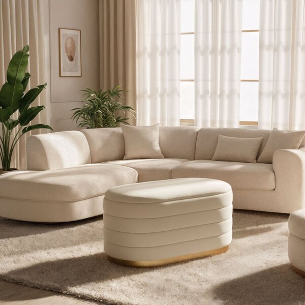 AKORD BELLA Tárolós Puff Welur Krém Modern Glamour
