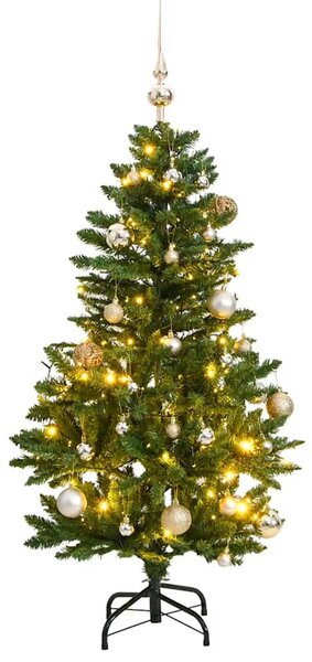 Csuklópántos műkarácsonyfa 150 LED-del és gömbökkel 120 cm