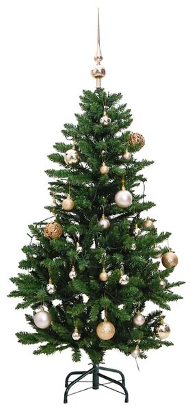 Csuklópántos műkarácsonyfa 150 LED-del és gömbökkel 150 cm
