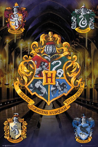 Plakát Harry Potter - Roxfort címerek, (61 x 91.5 cm)