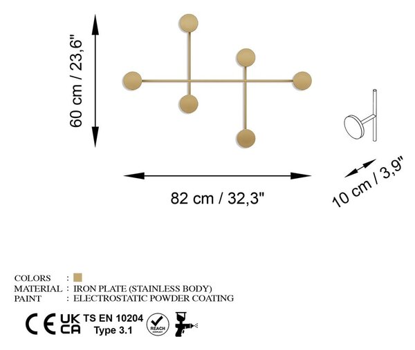 Aranyszínű fém fali fogas Dama-A – Kalune Design