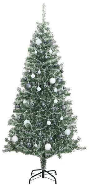 Műkarácsonyfa 300 LED-del, gömbszettel és hópehellyel 180 cm