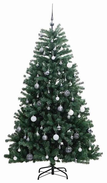 Csuklópántos műkarácsonyfa 300 LED-del és gömbökkel 210 cm