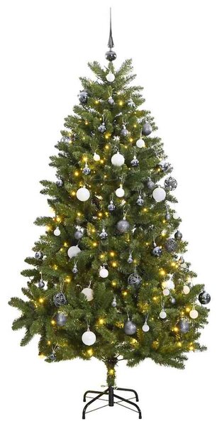 Csuklópántos műkarácsonyfa 300 LED-del és gömbökkel 270 cm
