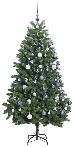 Csuklópántos műkarácsonyfa 300 LED-del és gömbökkel 270 cm