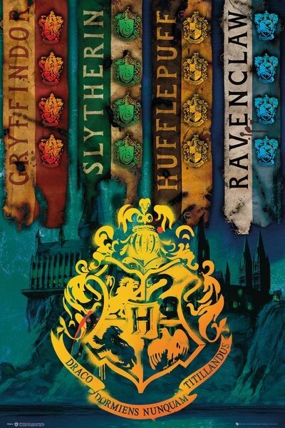Plakát Harry Potter - Roxfort házak, (61 x 91.5 cm)